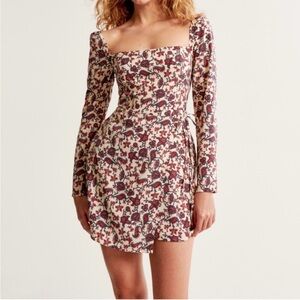 Abercrombie & Fitch Burgundy Floral Long Sleeve Wrap Mini Dress size L